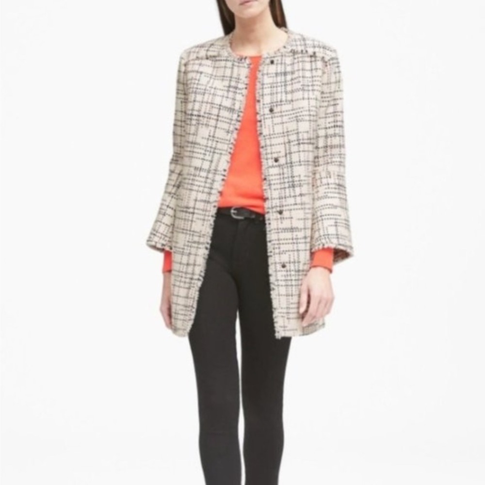 Banana Republic Womens Textured Tweed Collarless‎ Open Front Coat Jacket Small